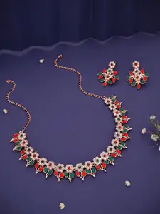 Lyriss Gold-Plated American Diamond Studded Necklace And Earrings