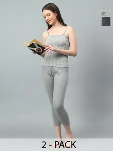 JJAAGG T Pack Of 2 Self Design Shoulder Straps Camisole With Capris