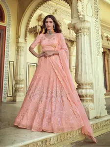 Fusionic Embroidered Sequinned Semi-Stitched Lehenga & Unstitched Blouse With Dupatta