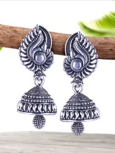 DIVASTRI Set of 5 Silver-Plated Oxidized Dome Shaped Jhumkas