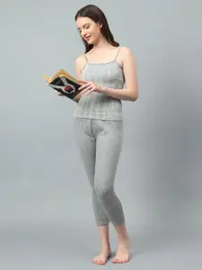 JJAAGG T Self Design Shoulder Straps Camisole With Capris