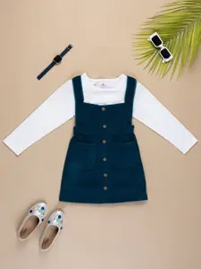 Purple United Kids Girls Teal Dungarees With Tshirt