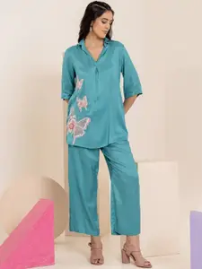 AUTUMN LANE Embroidered Pure Cotton Top With Trouser