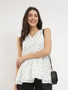 Pink Fort Women Polka Print V-Neck A-Line Top