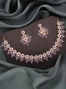Lyriss Gold-Plated American Diamond Studded Necklace And Earrings