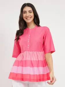 Pink Fort Striped Cotton Boxy Longline Top