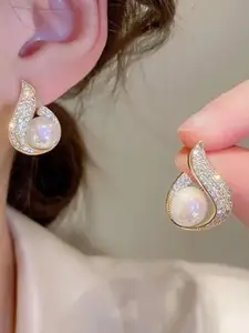 Celestique Artificial Stones Studded And Pearls Beaded Classic Shaped Studs