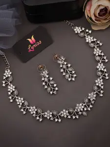 Lyriss Silver-Plated Artificial Stones Studded Nacklace With Earrings