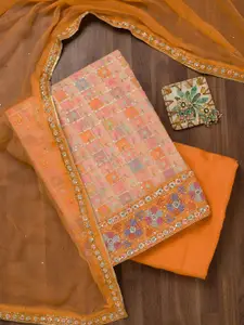 Koskii Geometric Embroidered Sequinned Georgette Unstitched Dress Material