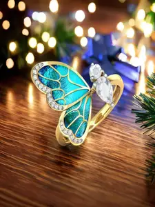 DressBerry Gold-Plated Crystal Studded Half Butterfly Open Finger Ring