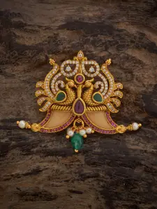 Kushal's Fashion Jewellery 92.5 Silver Gold-Plated CZ-Studded & Beaded Peacock Pendant