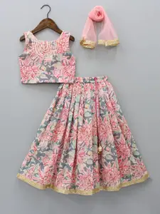 GORLYA Girls Floral Printed Ready to Wear Lehenga & Blouse With Dupatta
