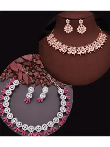 DIVASTRI Set Of 2 Gold-Plated Artificial Stones-Studded Necklace and Earrings