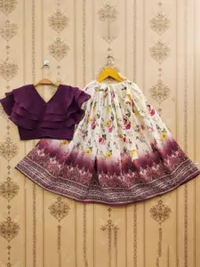JOVK DESIGN Girls Purple Printed Ready to Wear Lehenga