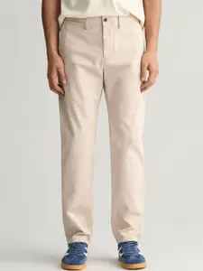 GANT Men Cotton Mid-Rise Regular Twill Trousers