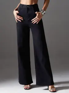 Miss Chase Women Wide Leg High-Rise Heavy Fade Stretchable Jeans