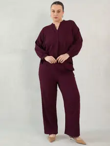 FEMMELLA Mandarin Collar Puffed Sleeves Top With Trousers