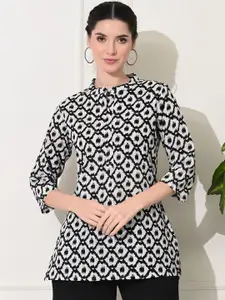 GLOWWORLD Abstract Printed Mandarin Collar Straight Kurta