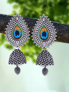 DIVASTRI Set of 5 Silver-Plated Oxidized Dome Shaped Jhumkas