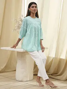 Biba Floral Printed Pure Cotton Pleated Kurti