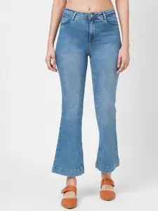 Kraus Jeans Women Flared High-Rise Heavy Fade Clean Look Jeans