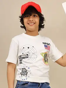 Kids Ville Boys Nasa Printed Pure Cotton Short Sleeve T-Shirt