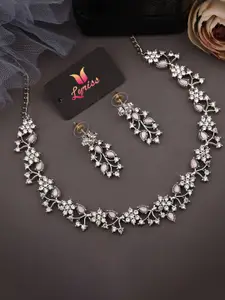 Lyriss Silver-Plated Artificial Stones Studded Nacklace With Earrings
