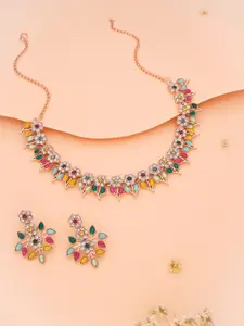 Lyriss Gold-Plated American Diamond StuddedNecklace And Earrings