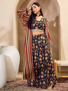 Shae by SASSAFRAS Floral Printed Sequinned V-Neck Ready to Wear Lehenga Choli