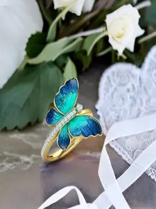 DressBerry Gold-Plated CZ Stones Studded Butterfly Finger Ring
