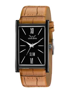 LOUIS DEVIN Men Brass Dial & Leather Bracelet Style Straps Analogue Watch LD-BK052-BLK-BRW