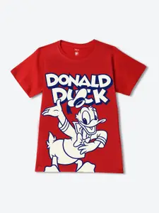 YK Disney Boys Donald Duck Graphic Printed Round Neck Regular Fit Cotton T-shirt