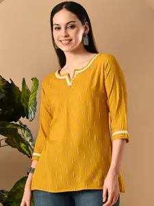 GLOWWORLD Geometric Printed Notch Neck Thread Work Straight Short Kurti