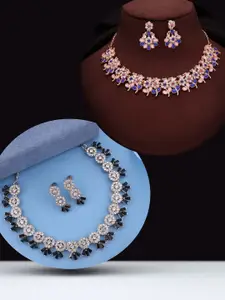 DIVASTRI Set Of 2 Rose Gold-Plated Artificial Stones-Studded Necklace and Earrings