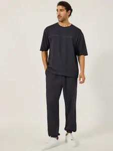 Styli Pure Cotton Acid Washed Boxy Fit Tee and Oversize Jogger Co-ords with embroidery