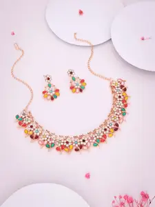 Anouk Gold-Plated Artificial Stones Studded Necklace And Earrings