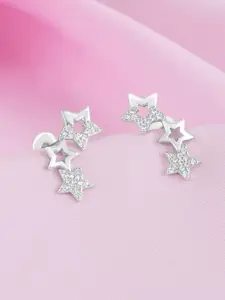 Zavya 925 Sterling Silver Rhodium-Plated Cubic Zirconia Studded Contemporary Studs