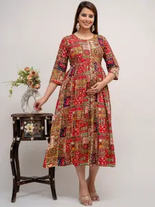 Mialo fashion Printed Maternity Feeding Fit & Flared Ethnic Dresses