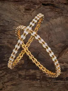 Kushal's Fashion Jewellery Set Of 2 White Gold-Plated Party Zircon Bangles