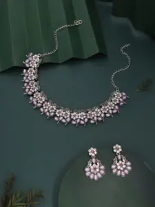 Anouk Silver-Plated Artificial Stones Studded Necklace With Earrings