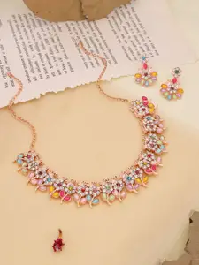 Anouk Gold-Plated Artificial Stones Studded Necklace With Earrings