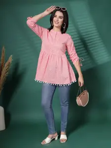 Sangria Printed Cotton Peplum Top