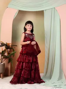 UFB Girls Embellished Beads And Stones Organza Ready To Wear Lehenga & Blouse With Dupatta