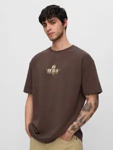 The Souled Store Men Graphic Printed Round Neck Cotton Oversized T-shirt