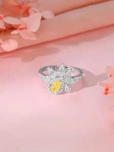 GIVA 925 Sterling Silver Rhodium Plated Cubic Zirconia Studded The Fleur Ring