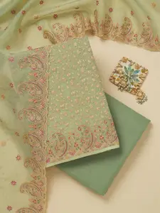 Koskii Floral Embroidered Thread work  Organza Unstitched Dress Material