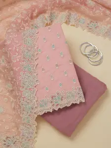 Koskii Ethnic Motifs Embroidered Beads and Stones Organza Unstitched Dress Material