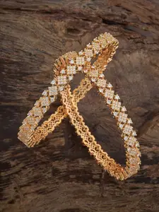 Kushal's Fashion Jewellery Set Of 2 White Gold-Plated Party Zircon Bangles