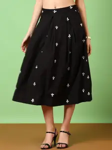 V-Mart Embroidered Cotton Midi Skirt