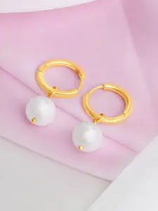 Zavya 925 Sterling Silver Gold-Plated Pearls Beaded Circular Hoop Earrings